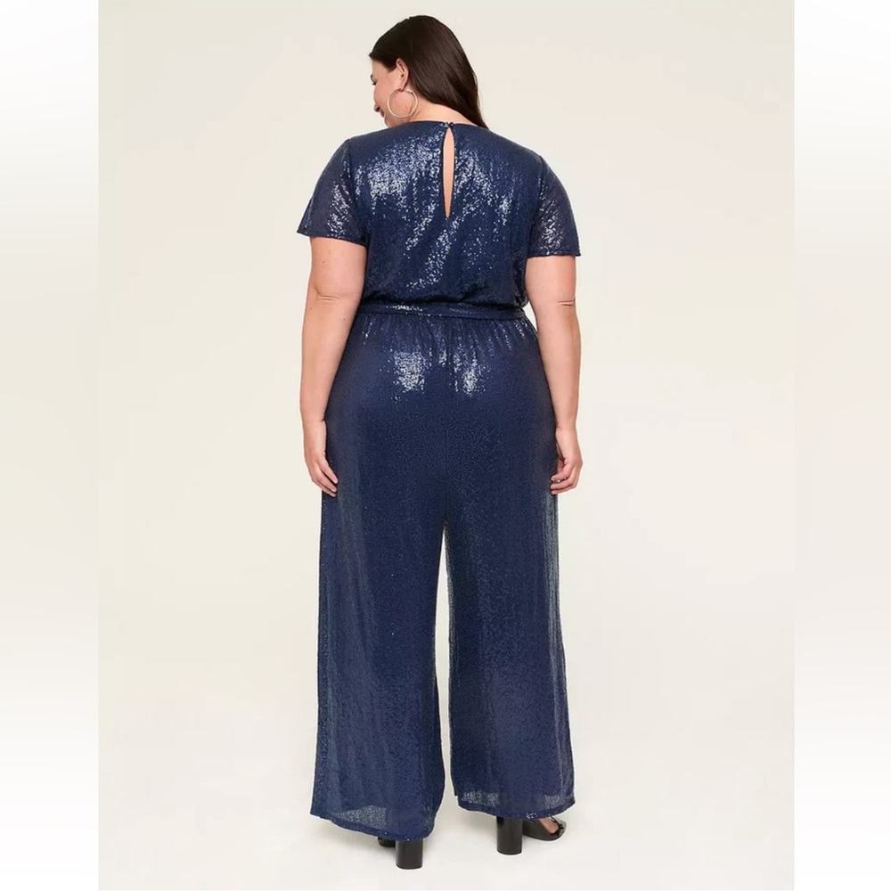 Lane Bryant Navy Sequin Flutter-Sleeve Wide Leg Jumpsuit Women’s Plus 18/20 NWT - Picture 2 of 6